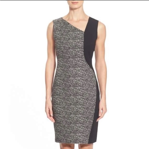 Elie Tahari Dresses & Skirts - Elie Tahari Lyndsey Tweed Mixed Media Sheath Dress Midi size 8 Black Cream $398